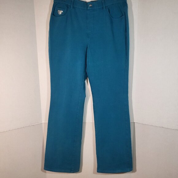 Dream Jeannes by Quacker Factory Women's Pull On Stretch Jeans Size MT Turquoise - Picture 1 of 13
